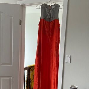 Elegant Orange and Gray Sleeveless Dress